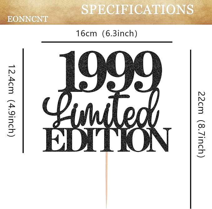 Limited EDITION 1999 Cake Topper - Black Glitter Happy 26th Birthday Party Cake Decoration Supplies, Cheer to 26 Years Cake Bunting Decor for 26th Birthday Party Photo Booth Props