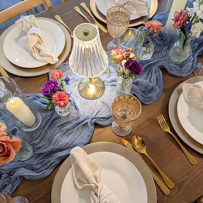 12 Pack Dusty Blue Cheesecloth Table Runner 10FT Boho Cheese Cloths Gauze Fabric Table Runners 120 Inch Rustic Sheer for Wedding Birthday Party Baby Shower Centerpiece Home Decorations