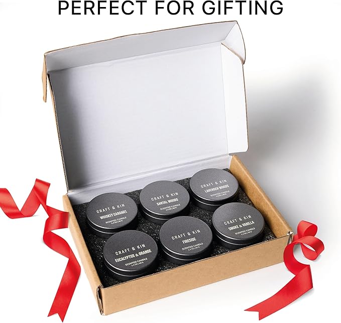 Craft & Kin Scented Votive Candle Gift Set of 6 | Small Luxury Fall Scented Candles Gift Set for Home | Candle Box with Assorted Scents | 15–20 Hour Burn Each
