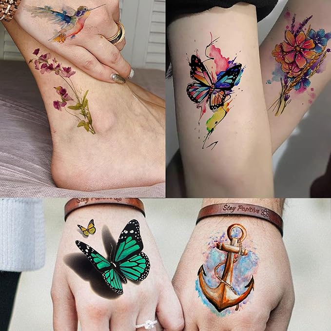 69 Sheets Watercolor 3D Rose Flowers Temporary Tattoos For Women Girls Adults, Realistic Peony Florals Fake Tattoo Stickers Dreamcatcher, Colorful Bulk Half Arm Sleeve Tattoo Butterfly Tiger