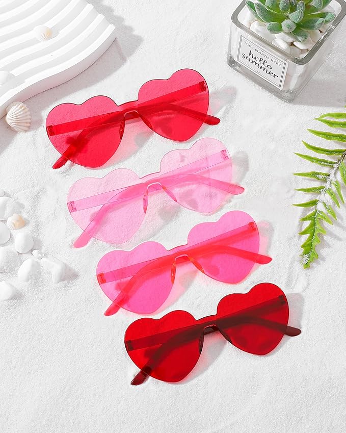 40 Pairs Heart Shaped Sunglasses Bulk, Colorful Rimless Fun Heart Sunglasses for Women Party Favors