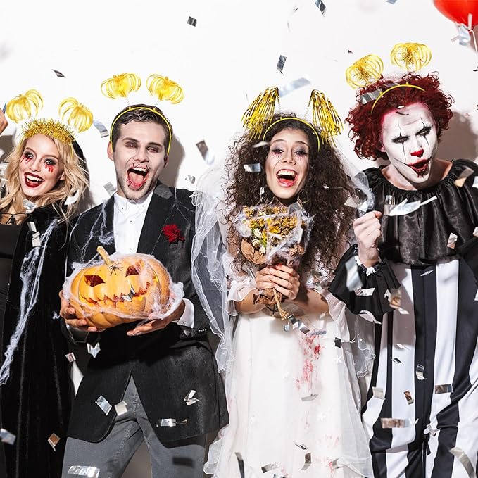 Censen 24 Pcs Pom Pom Headband Tinsel Wrapped Ponytail Head Bopper Costume Headwear Halloween Party Accessory