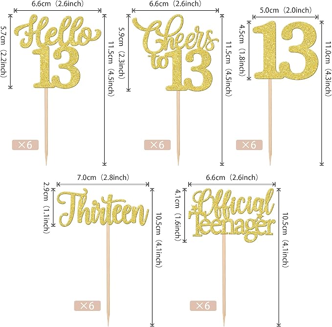 30PCS Happy 13th Birthday Cupcake Toppers Glitter Thirteen Official Teenager Hello 13 Cupcake Picks Cheers to 13 Birthday Decorations for 13th Birthday Anniversary Party Cake Decor Supplies Gold