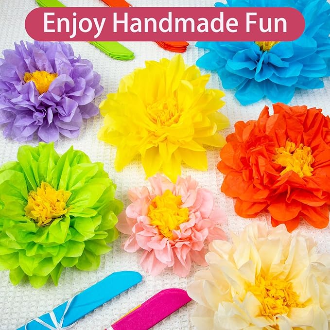 24 Pcs Mexican Paper Flowers, Fiesta Paper Flowers, Colorful Tissue Flower for Carnival, Party Backdrop, Wedding, Birthday Party, Craft Wall Decor, Baby Shower(8 Colors 6" 8" 10")