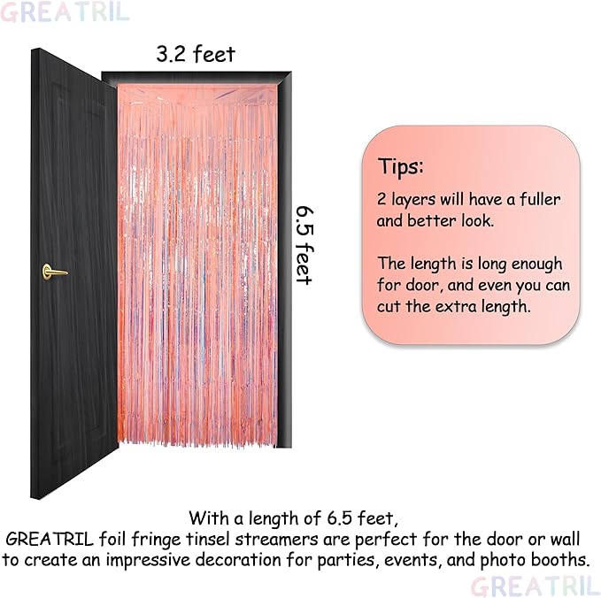 GREATRIL Iridescent Orange Tinsel Foil Fringe Curtain for Birthday Decoration Showgirl Theme Party Backdrop Streamers, 3.2 x 6.5 ft with 2 Packs