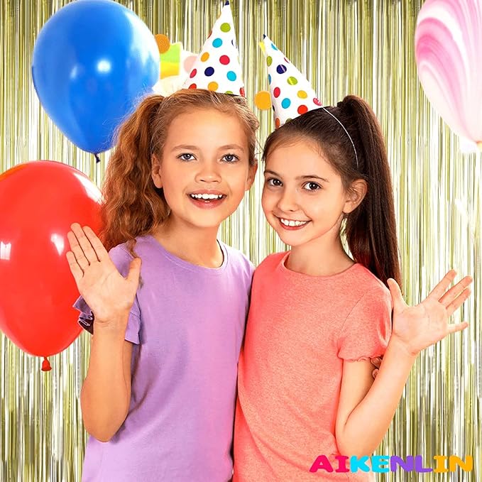 4 Pack 3.2Ft x 9.8Ft Light Gold Foil Fringe Curtain Backdrop, Metallic Tinsel Foil Fringe Streamers Curtains for Party, Photo Booth Props, Birthday, Wedding, Christmas Decoration Supplies