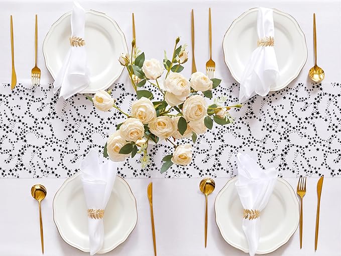 YATOJUZI Black Tulle Table Runner,16 Ft Star Sheer Chiffon Table Runner,Sequin Glitter Metallic Foil Black Table Decorations Centerpiece for Birthday Halloween Party