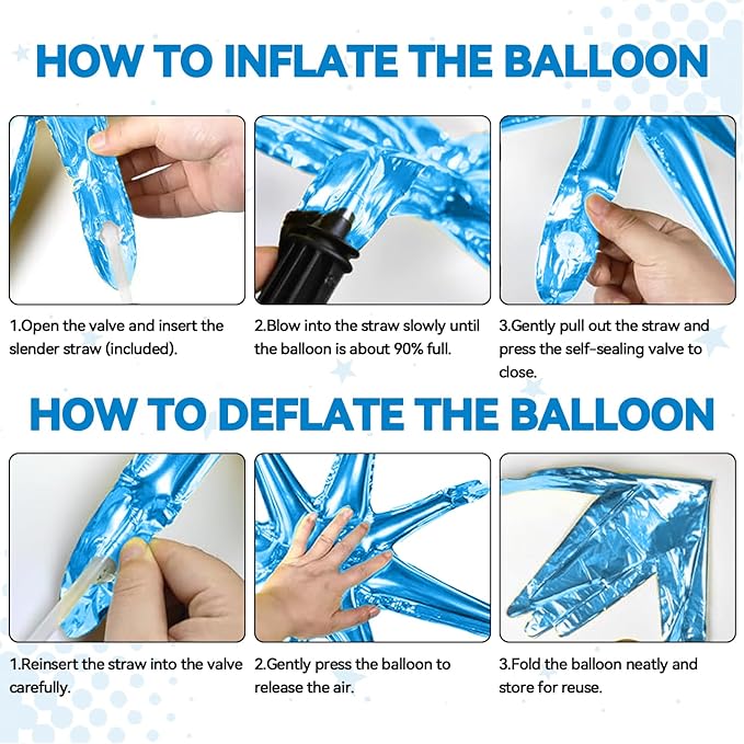 18 Pcs Black Blue Star Balloons, Silver Blue Black Balloon with 6 Pcs 22-Inch Explosion Star Balloons 12Pcs 10-Inch Four Pointed Stars Foil Balloon for Boys Baby Shower Birthday Party Decoration
