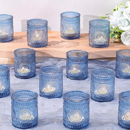36 Pcs Blue Votive Candle Holders, Glass Tea Light Candle Holders for Wedding Centerpiece, Table Centerpiece, Home and Party Decorations