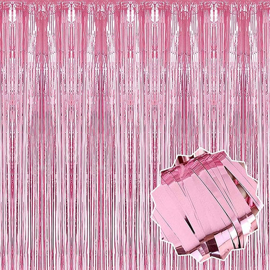 3 Pack Pink Foil Fringe Curtains Backdrop, 3.28 x 8.2 Ft Metallic Streamers Tinsel Curtains Background for Photo Booth, Birthday, Halloween, Christmas, Thanksgiving, New Year Party Decorations