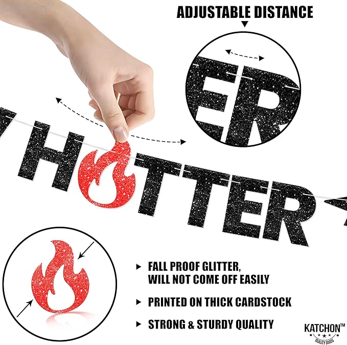 Katchon, Now Hotter By One Degree Banner-10 Feet | Congrats Grad Banner | One Degree Hotter Decorations | Graduation Backdrop |orange Graduation Decorations 2025 | Glitter Black graduation Banner