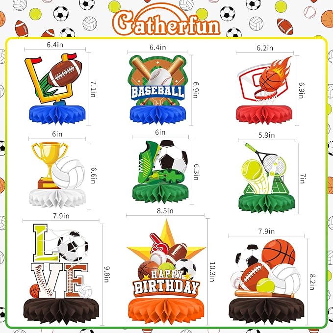 Sports Themed Party Decorations Kit - Honeycomb Centerpiece for Sports Birthday Party Decorations& Favors