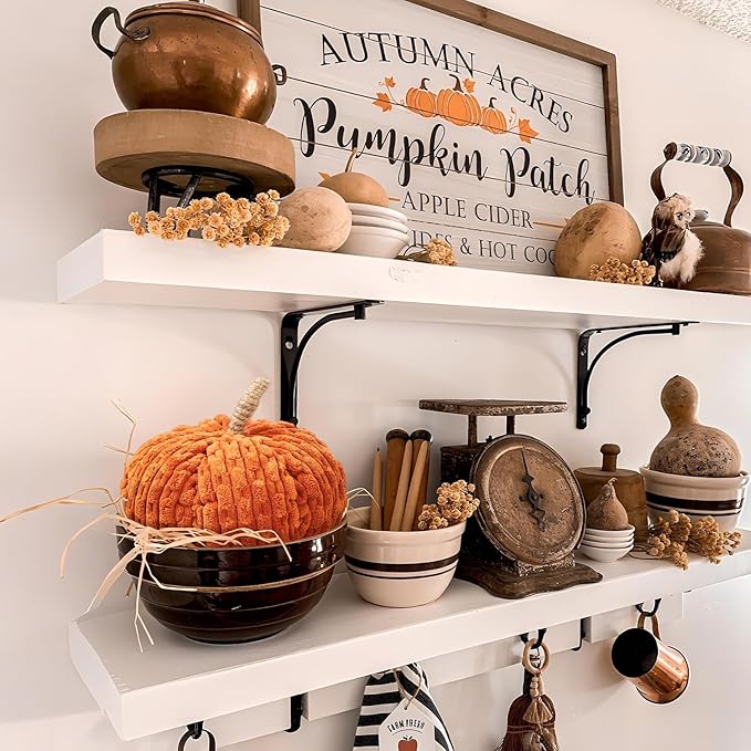 2pcs Faux Pumpkins Fall Harvest Fabric Plush Pumpkin Thanksgiving Halloween Decor for Table Centerpiece Farmhouse (Beige Orange)