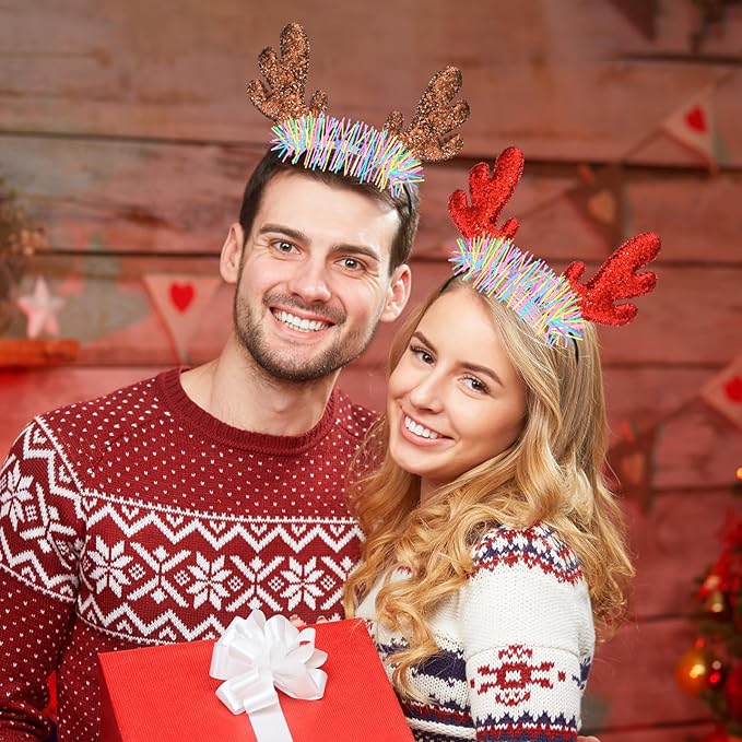 Riceshoot 30 Pcs Christmas Reindeer Antlers Headband Bulk Deer Antlers Headbands with Ears Deer Costume for Women Halloween Party Favors Supplies