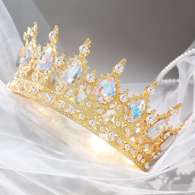 Gold Crown for Women Crystal Tiara and Queen Crown for Girl Wedding Headband for Bride Hair Accessories for Costume Birthday Party Cake Decoration Prom