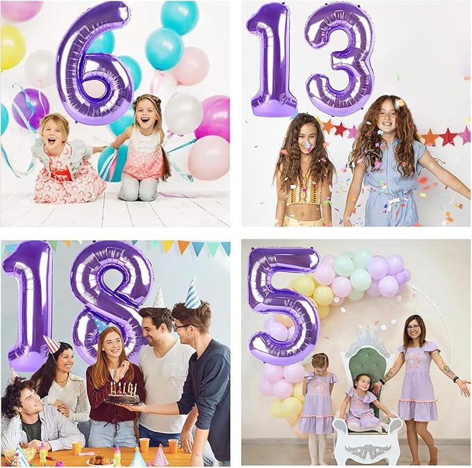 Purple Number Balloons, 40 Inch Purple Balloon 2.2 Helium Balloon 2th Birthday for 2 Years Birthday Decoration Children Girls Boys