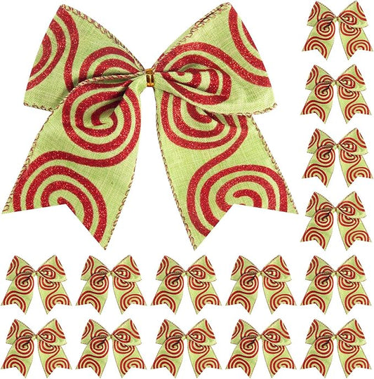 SIMISI RIBBON Christmas Tree Bows Wreaths Graland Xmas Party Decorations Red Green Stripe Ornaments (6 * 6 Inches, 12 Pcs)