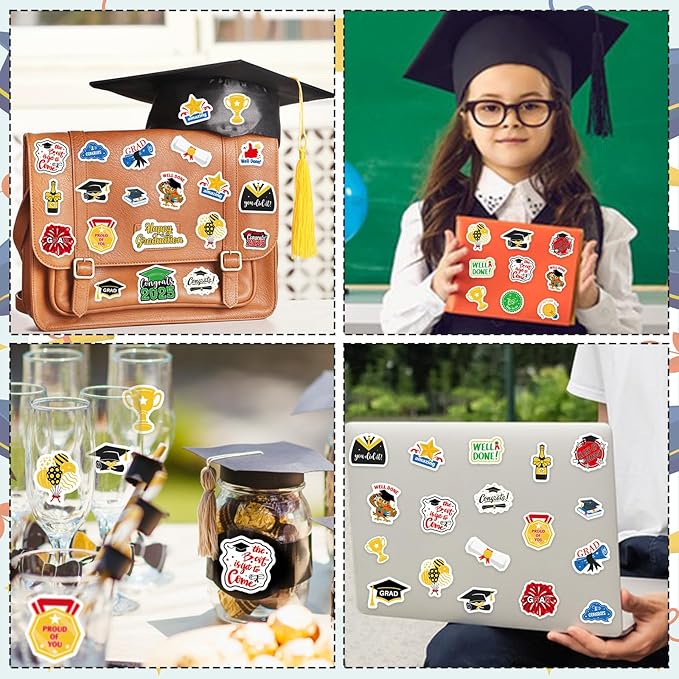 300Pcs Graduation Foam Stickers, Cute 2025 Graduation Sticker Congrats Grad Class of 2025 Stickers for Home Office School Classroom DIY Art Craft Grad Party Decoration Supplies