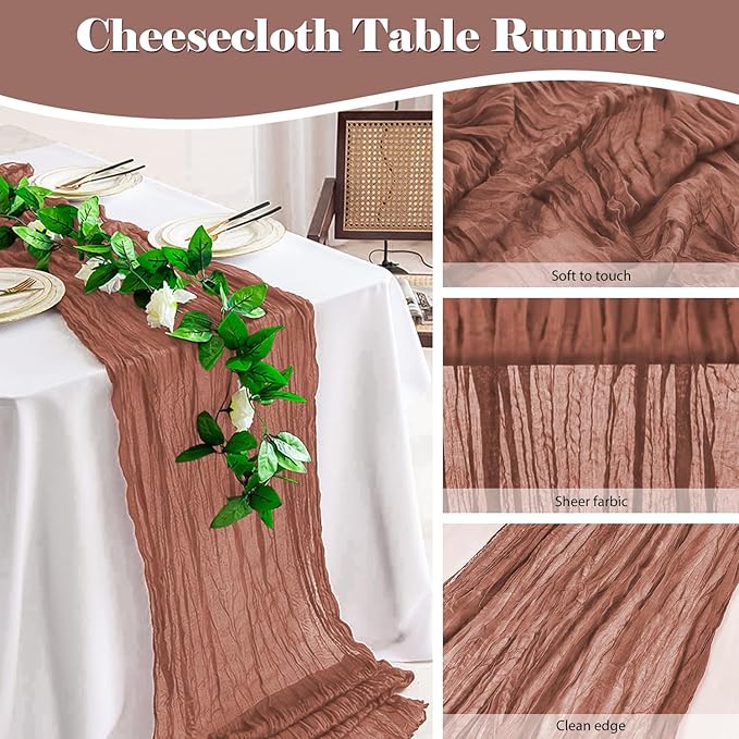 6 Pack 10 Ft Cheesecloth Table Runner Dusty Pink Gauze Long Table Runners Boho Gauze Cheese Cloth Table Runner Rustic Sheer Runner for Wedding Party Table Decor ( 35 x 120 Inch )