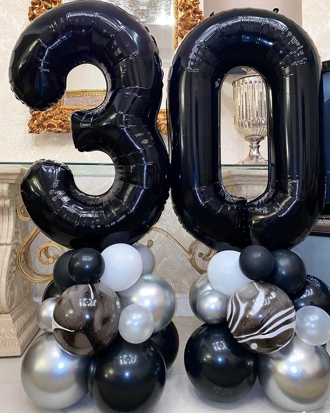 40 Inch Black 30 Number Balloons Giant Jumbo Huge 30 Foil Mylar Helium Number Digital Balloons Black Birthday Mylar Digital Balloons Dirty 30th Birthday Party 30th Anniversary Events Party Decorations