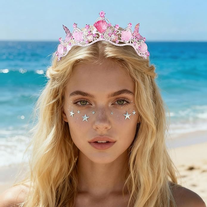 Mermaid Crown Sea Star Headband - Glitter Ocean Princess Headpiece Costume for Birthday Party Headwear Accessories