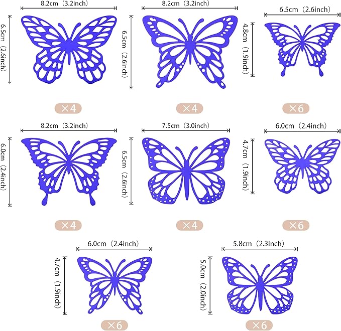 40 PCS Laser 3D Butterfly Cupcake Toppers - Hollow Arts Cake Decorations for Baby Shower, Wedding, Fairy Birthday Party Supplies - Wall Sticker Decoration Mixed Styles Dark Blue