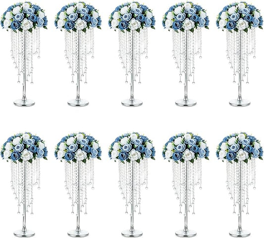 NUPTIO Silver Vases for Centerpieces Wedding - 10 Pcs 21.7in Tall Centerpiece for Tables - Flower Stand Bulk for Weddings Chandelier