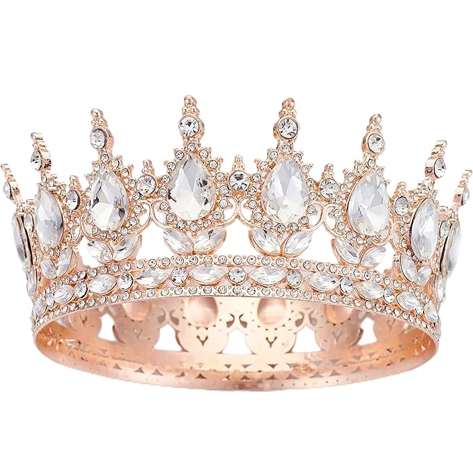 Queen Rhinestone Wedding & Bridal Crowns - Rose Gold & White Tiaras for Women - Costume Party & Princess Birthday Accessories