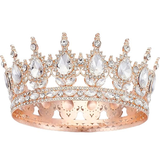 Queen Rhinestone Wedding & Bridal Crowns - Rose Gold & White Tiaras for Women - Costume Party & Princess Birthday Accessories