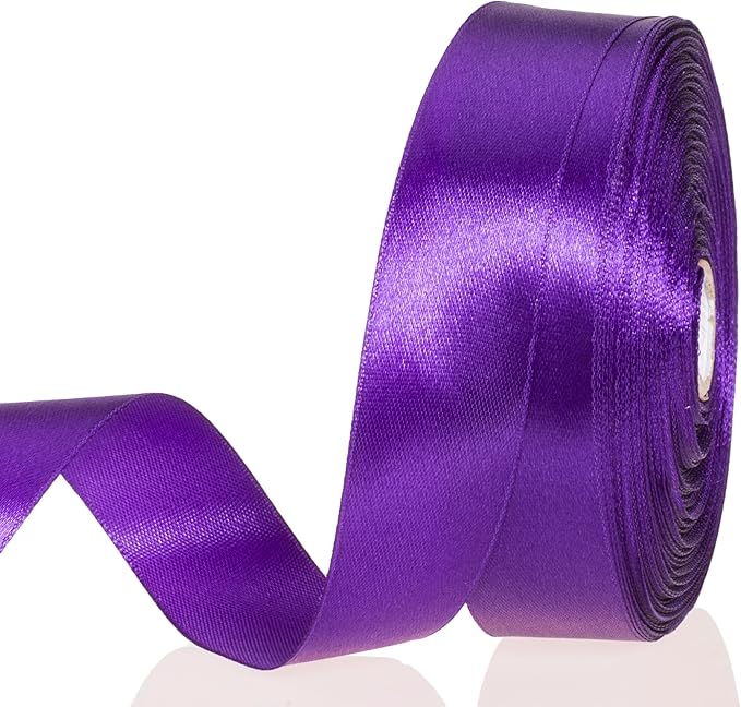 1 Inch Purple Solid Satin Ribbon, 50 Yards Craft Fabric Ribbon for Gift Wrapping Floral Bouquets Wedding Party Decoration