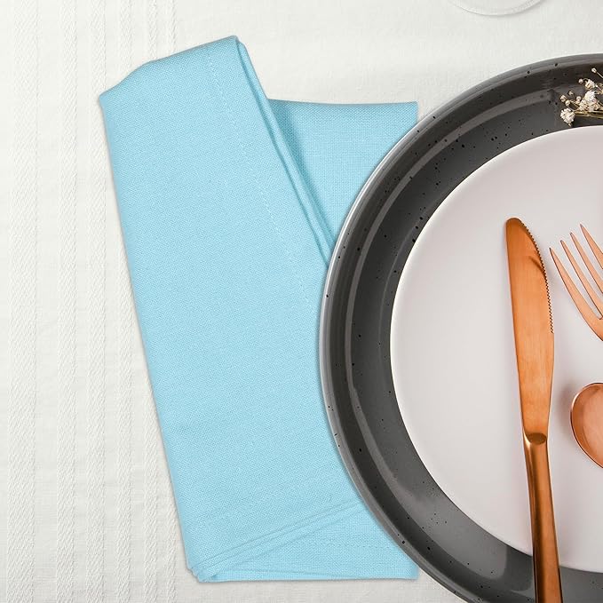 Dinner Cloth Napkins Set of 12, Premium Soft Cotton 18x18 Inches, Highly Absorbent, Hotel Quality Reusable & Washable Dinner Napkins with Mitered Corner Napkins for Home & Weddings - Aqua