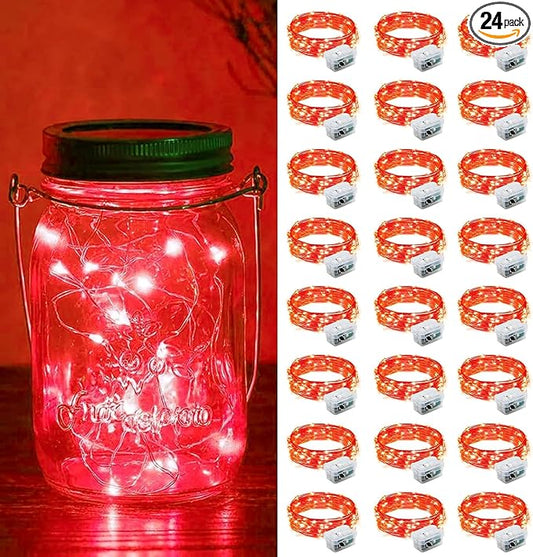 ZGWJ 24 Pack Fairy Lights Battery Operated, 7ft 20 Mini LED Fairy String Lights Silver Wire 3 Modes for DIY, Parties, Wedding, Bedroom, Halloween Christmas Decoration Red