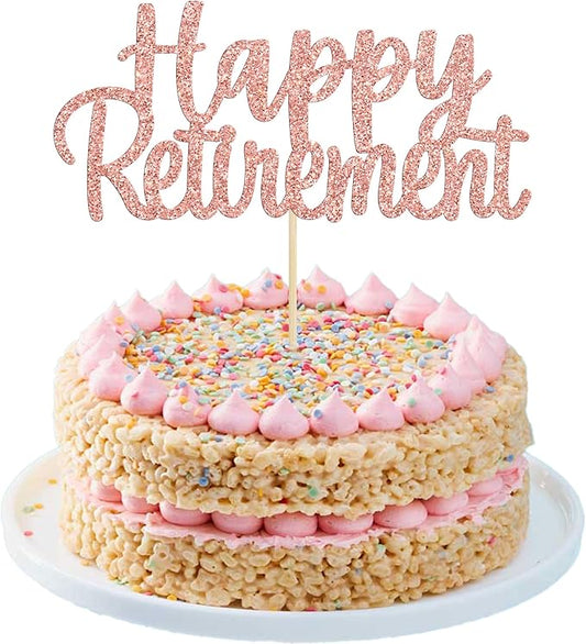Gyufise Rose Gold Glitter Happy Retirement Cake Topper Retirement Cake Decoration Picks for Retired Party Cake Decoration Party Supplies 1 Pack