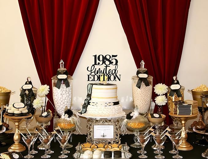 Limited EDITION 1985 Cake Topper - Black Glitter Happy 40th Birthday Party Cake Decoration Supplies, Cheer to 40 Years Cake Bunting Decor for 40th Birthday Party Photo Booth Props