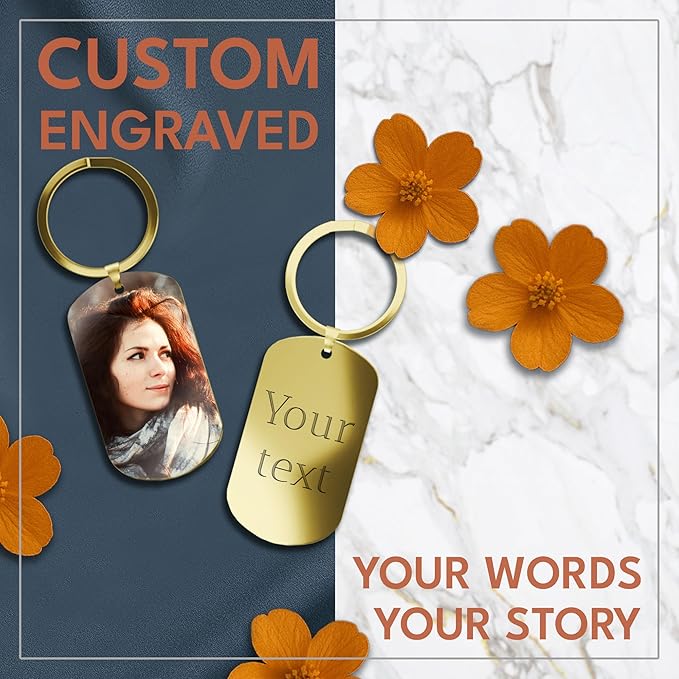 Custom Picture Keychain with Engraved Text – Personalized Gift for Boyfriend, Girlfriend – Anniversary – Made in USA