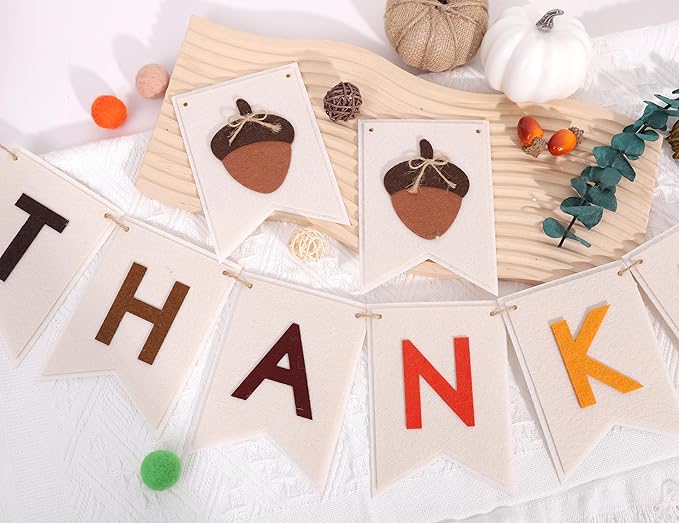 Thankful Felt Banner - Autumn Holiday Party Decorations, Fall Wall Fireplace Hanging Banner, Photo Props, Home Decorations