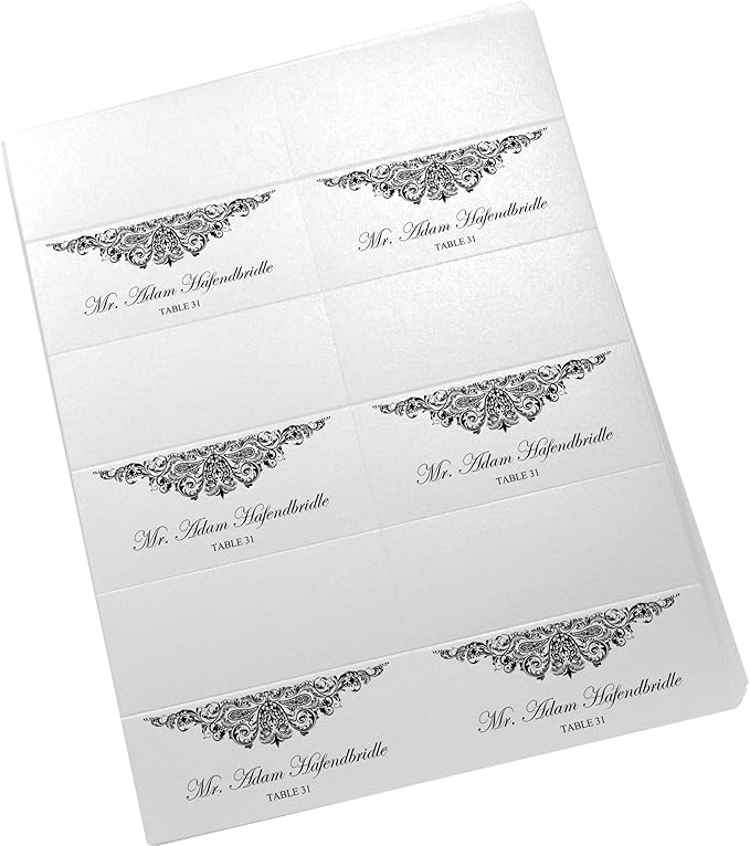 Paisley Printable Place Cards, Black (Choose Color), Set of 60 (10 Sheets), Laser & Inkjet Printers - Wedding, Party, Dinner, and Special Events - Made in the USA