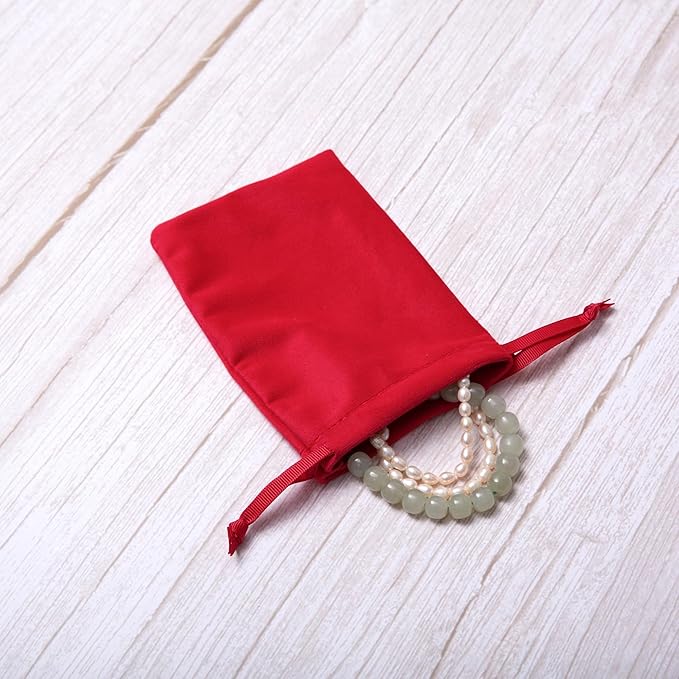 12pcs Red Velvet Drawstring Bags 4x6 inches Small Velvet Cloth Gift Bags Jewelry Pouches for Storage Wedding Party Favor Christmas