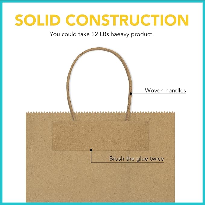 GSSUSA 16x6x12 Large Paper Bags with Handles 100Pcs, Gift Bags, Bag for Small Business Bulk, Brown Paper Shopping Bag for Boutique, Merchandise, Clothing, Grocery, Food Service Take Out