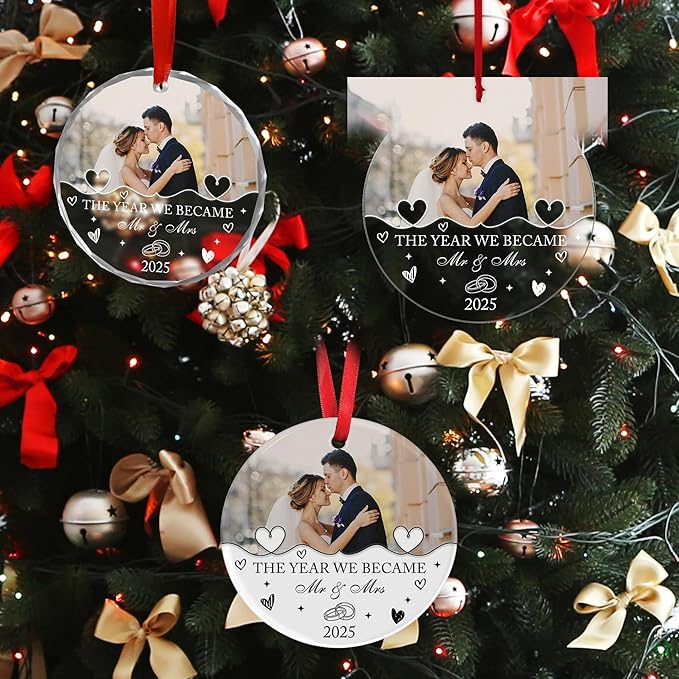Personalized Crystal Christmas Ornaments with Photo, Custom Christmas Photo Tree Glass Ornaments, Elegant Crystal Keepsake for Family, Couples, Weddings & Christmas 2025 Gifts (#PGO05)