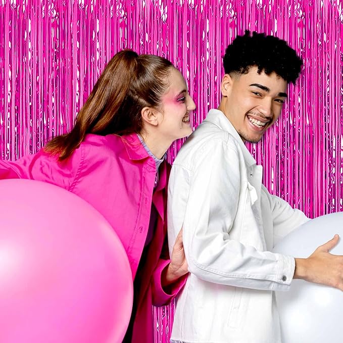 6 Pack Fuchsia Foil Fringe Curtains Backdrop, 3.28 x 9.8 Ft Metallic Streamers Tinsel Curtains Background for Photo Booth, Birthday, Halloween, Christmas, Thanksgiving, New Year Party Decorations