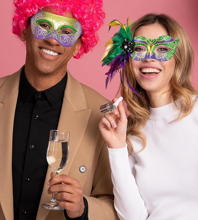 Mardi Gras Mask with Feathers - Venetian Couple Carnivals Masks for Masquerade Party, Cosplay Party, Theme Ball