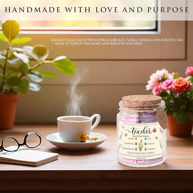 Bible Verse Jar for Teacher – 92 Color-Coded Scriptures, Christian Teacher Gift for Women, Encouraging Back to School Teacher Gifts, Inspirational Teacher Appreciation Present