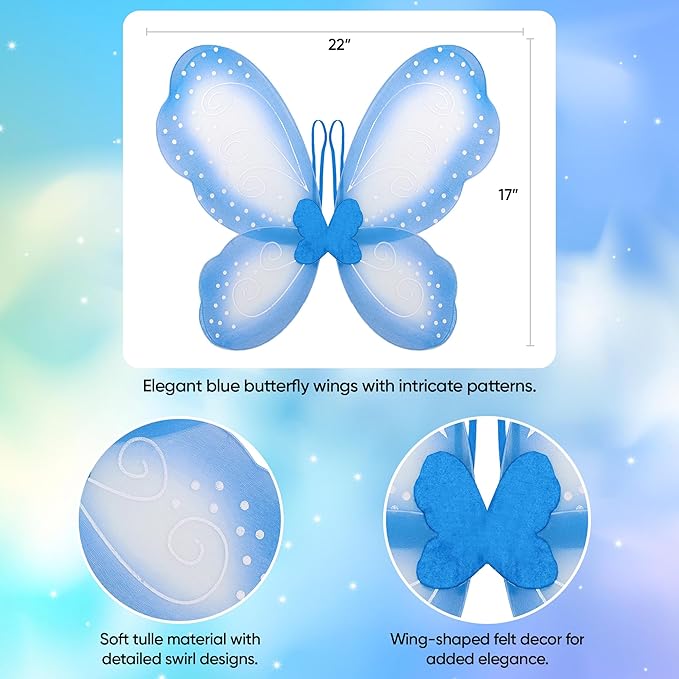 Funcredible Butterfly Wings with Chunky Glitter - Butterfly Costume - Fairy Wings Costume Set - Fairy Costume for Woman