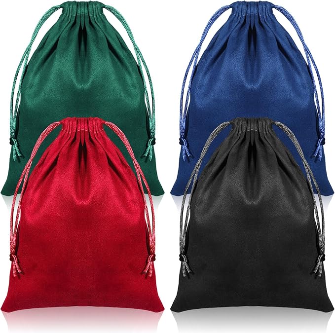 Zelphvt Velvet Gift Bags with Drawstring, 4 PCS 6 x 8 Inch Dice Storage Bag, Soft Small Velvet Drawstring Pouch for Tarot Card, Jewelry, Gifts