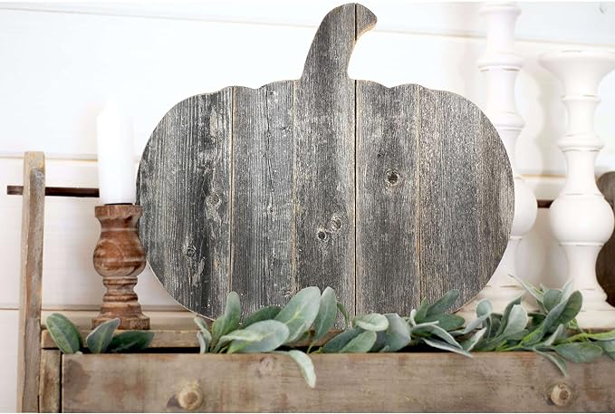 BARNWOODUSA Rustic Farmhouse Wood Pumpkin Fall Harvest Wall Décor for Autumn, Thanksgiving, Halloween, DIY Décor Natural Weathered Gray 12 inch Pumpkin Reclaimed and Recycled Wood