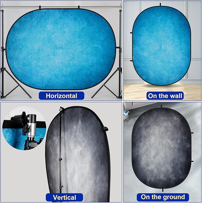 Kate 5x6.5ft Collapsible Backdorp Pop Up Backdorps,Double Sided Blue Screen and Gray Screen, 2 in 1 Collapsible and Reversible Background for Photography, YouTube Videos,and Live Streaming