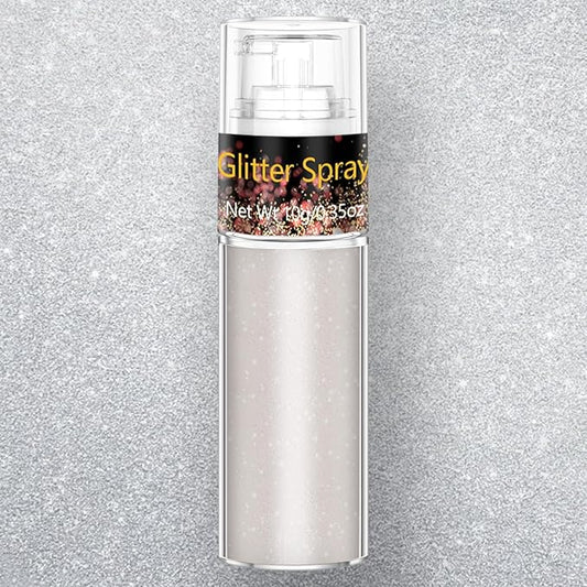 Pearl White Highlighter Glitter Spray 10g, ICY Shimmer Mist for Face, Hair Body, Loose Sparkle Powder for Winter Festival Makeup, Ballet, Cosplay, Prom, DIY Craft Nail Art