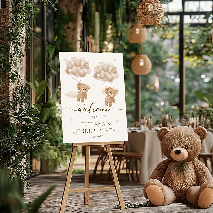 Gender Reveal Welcome Sign – Teddy Bear Balloon Theme,Personalized Teddy Bear Gender Reveal Welcome Sign, He or She Yard Sign, Boy or Girl Gender Reveal Sign, We Can Bearly Wait Gender Reveal .6