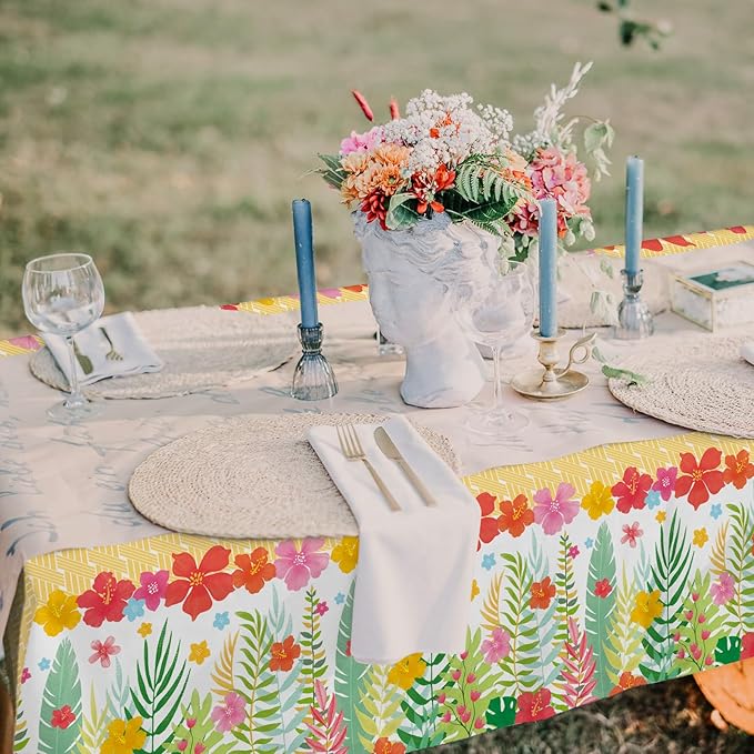 Gatherfun Hawaiian Luau Party Supplies Set - Includes 2 Aloha-Themed Disposable Plastic Tablecloths,Tropical Party Decorations for BBQs, Tropical Parties, 54 x 108 Inch (Pack of 2)